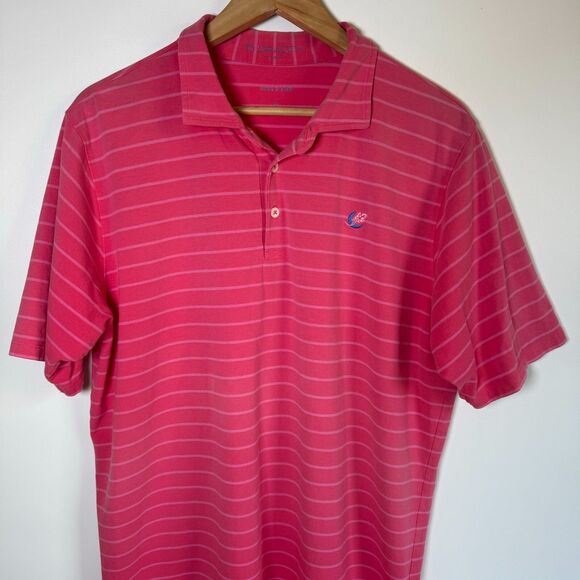 B. Draddy Men Polo Shirt Large Pink Striped Golf Performance Pima Cotton Stretch - Picture 2 of 13
